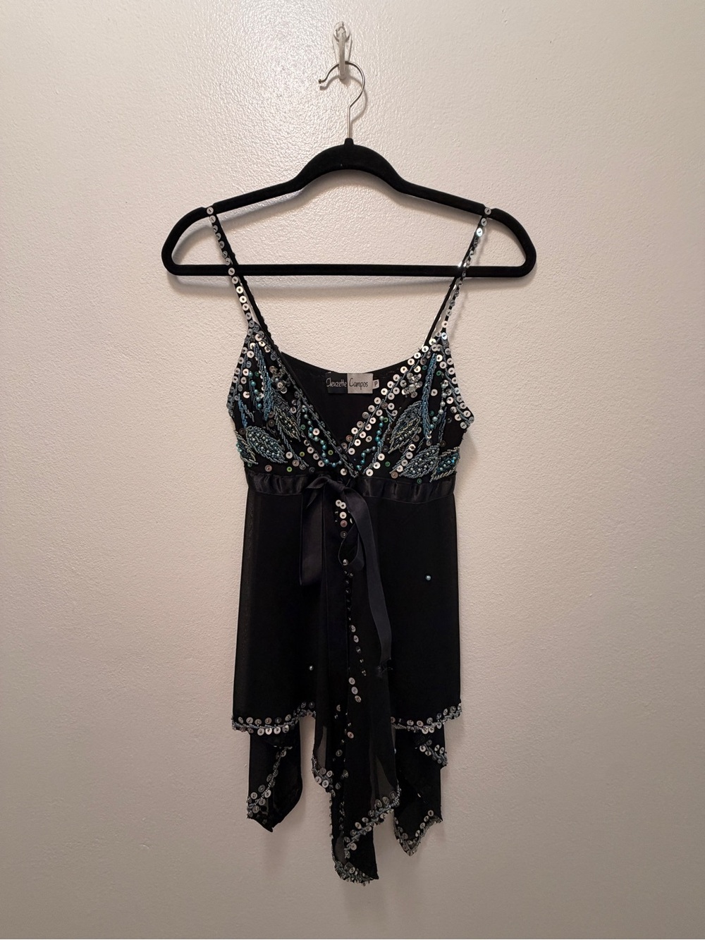Authentic Y2K Clauzette Campos Beaded Sequin Asymmetrical Top P